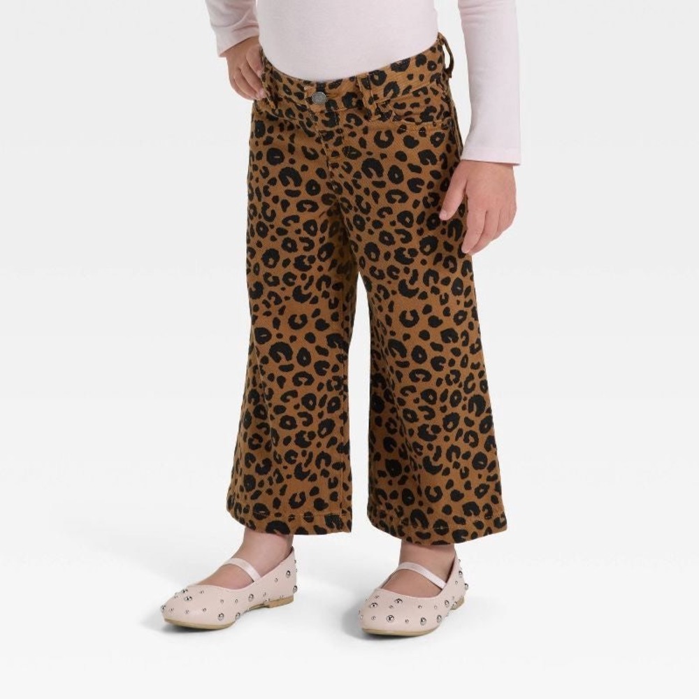 Cat & Jack Toddler Girls Leopard Print Wide Leg Pants Brown 3T Animal Print